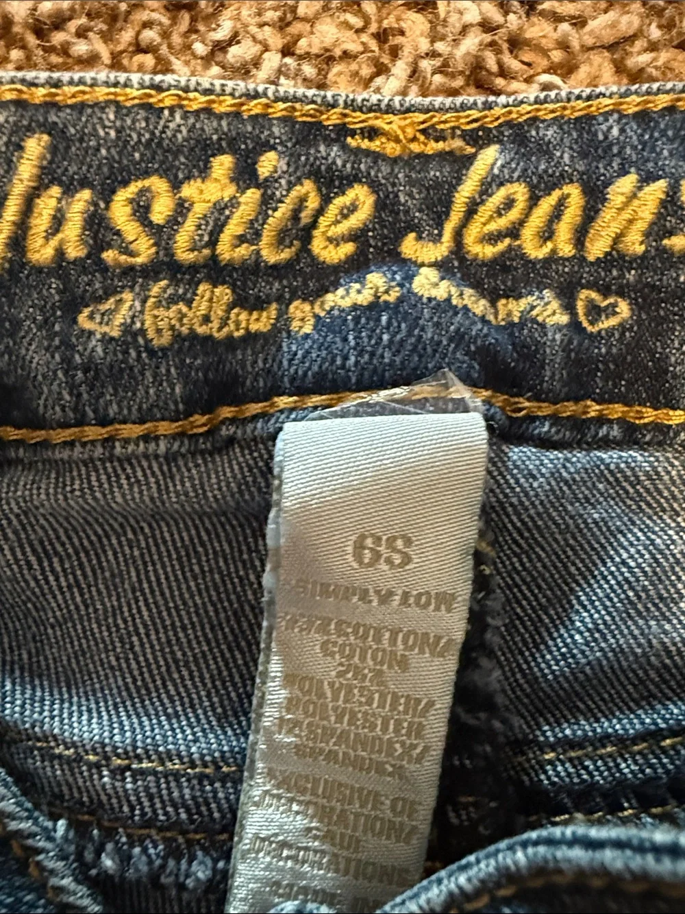 Justice Dark Blue Denim Shorts with Yellow Stitching